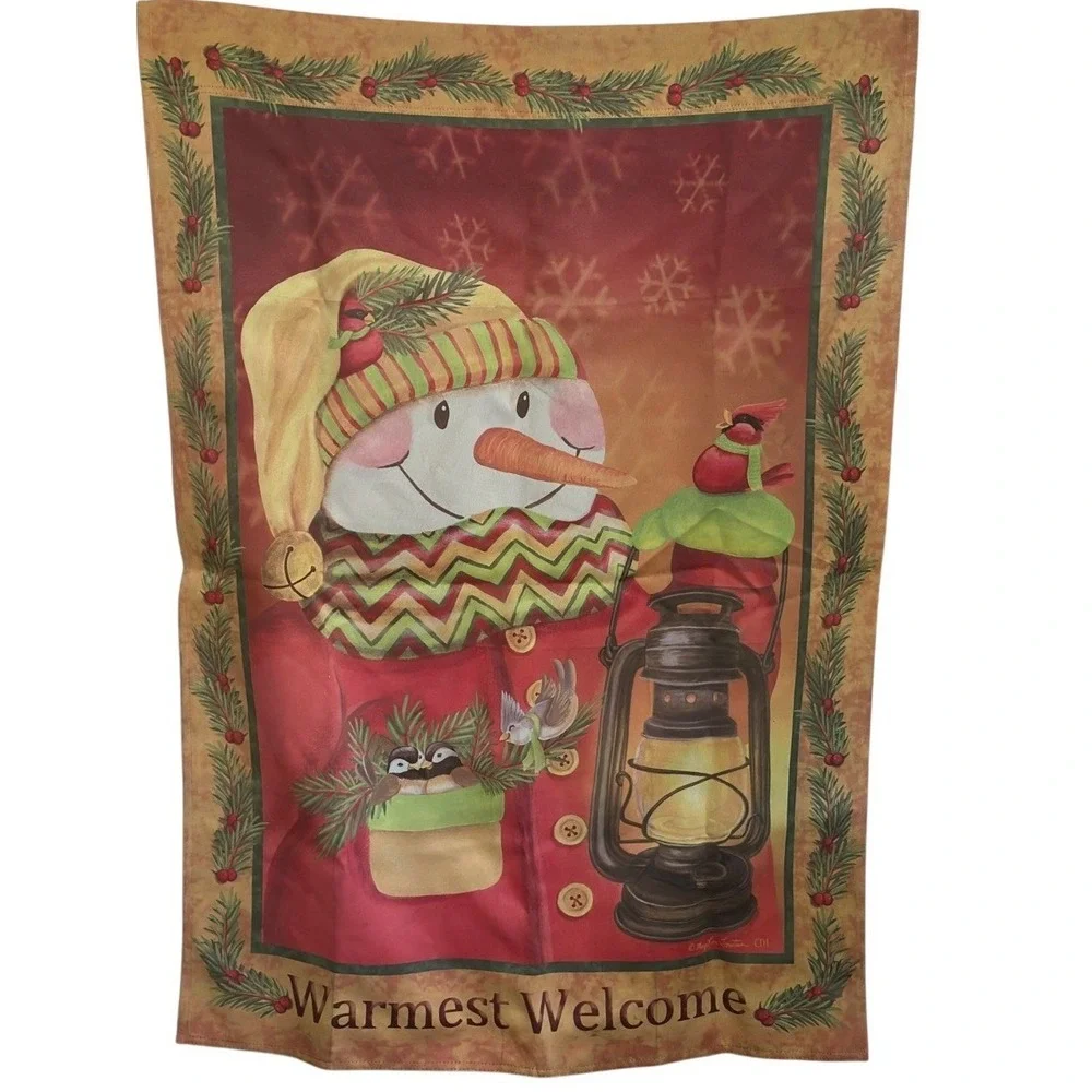 Winter Flags Bundle of 3 Snowmen with Teddy Bears, Cardinal and‎ Warmest Wishes